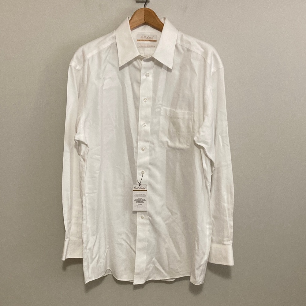 NWT Roundtree & Yorke White Herringbone Cotton Button Down Shirt, 15 1/2